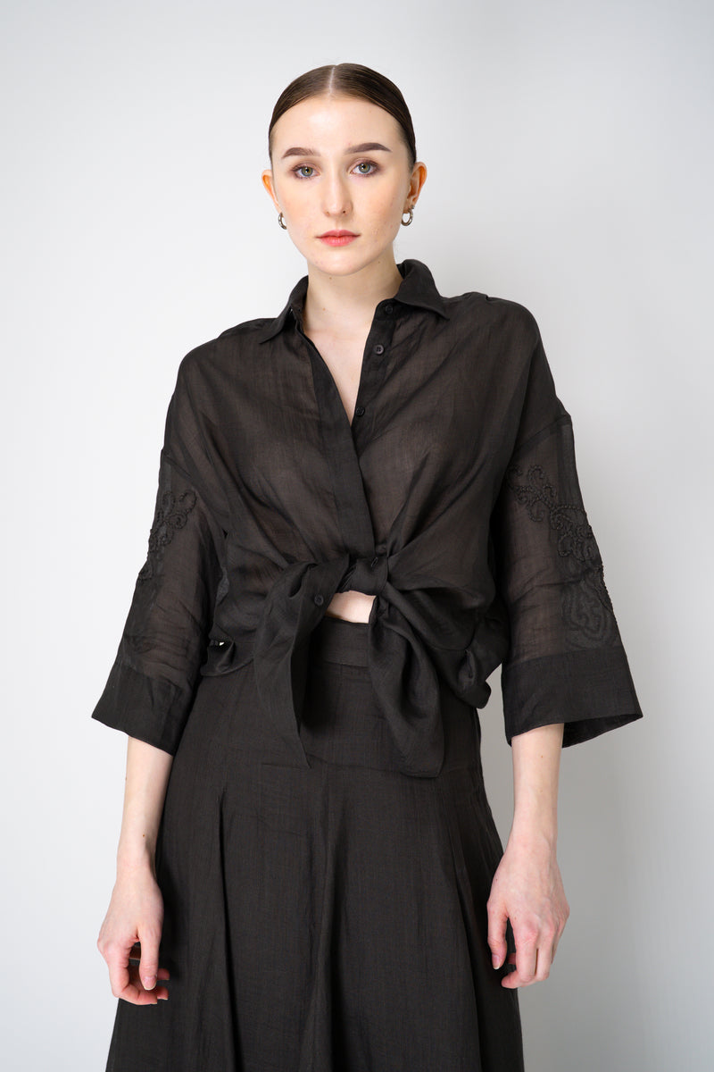 Lorena Antoniazzi Ramie Voile Embroidery Blouse in Black Vancouver. Shop Online or in Store.