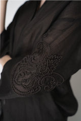 Lorena Antoniazzi Ramie Voile Embroidery Blouse in Black Vancouver. Shop Online or in Store.