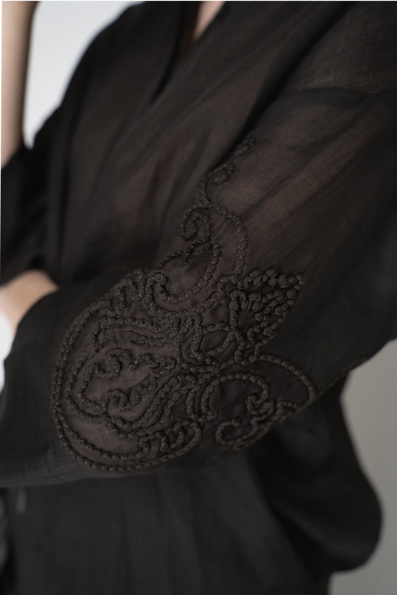 Lorena Antoniazzi Ramie Voile Embroidery Blouse in Black Vancouver. Shop Online or in Store.