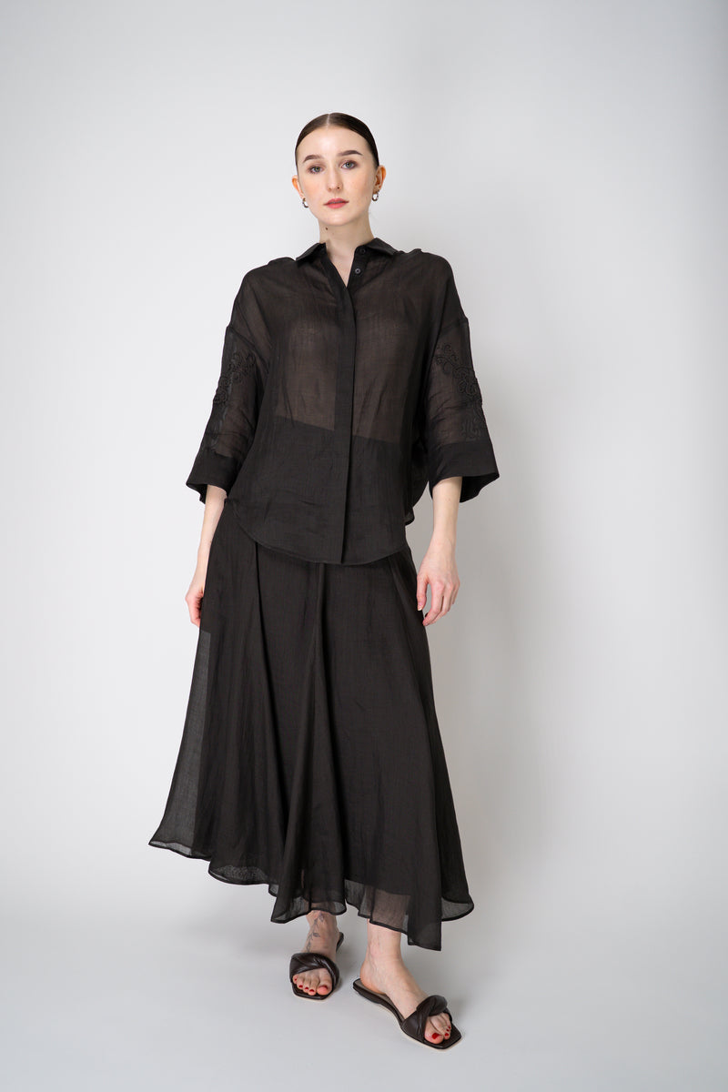 Lorena Antoniazzi Ramie Voile Embroidery Blouse in Black Vancouver. Shop Online or in Store.