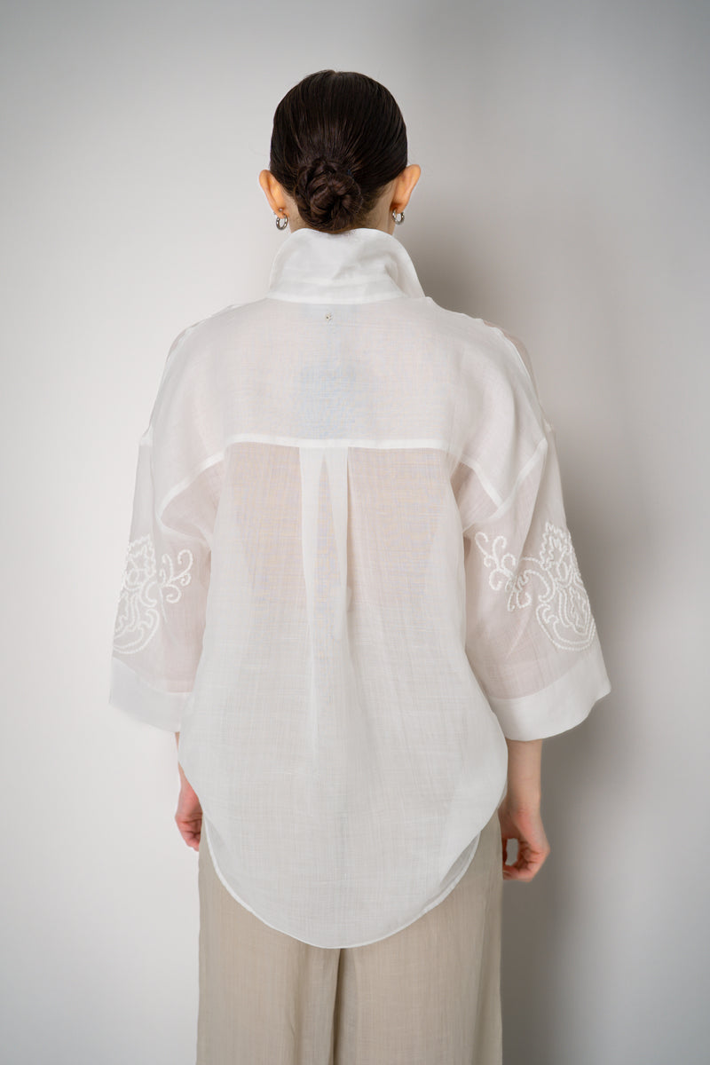 Lorena Antoniazzi Ramie Voile Embroidery Blouse in White Vancouver. Shop Online or in Store.