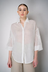 Lorena Antoniazzi Ramie Voile Embroidery Blouse in White Vancouver. Shop Online or in Store.