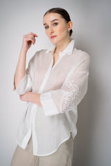 Lorena Antoniazzi Ramie Voile Embroidery Blouse in White Vancouver. Shop Online or in Store.