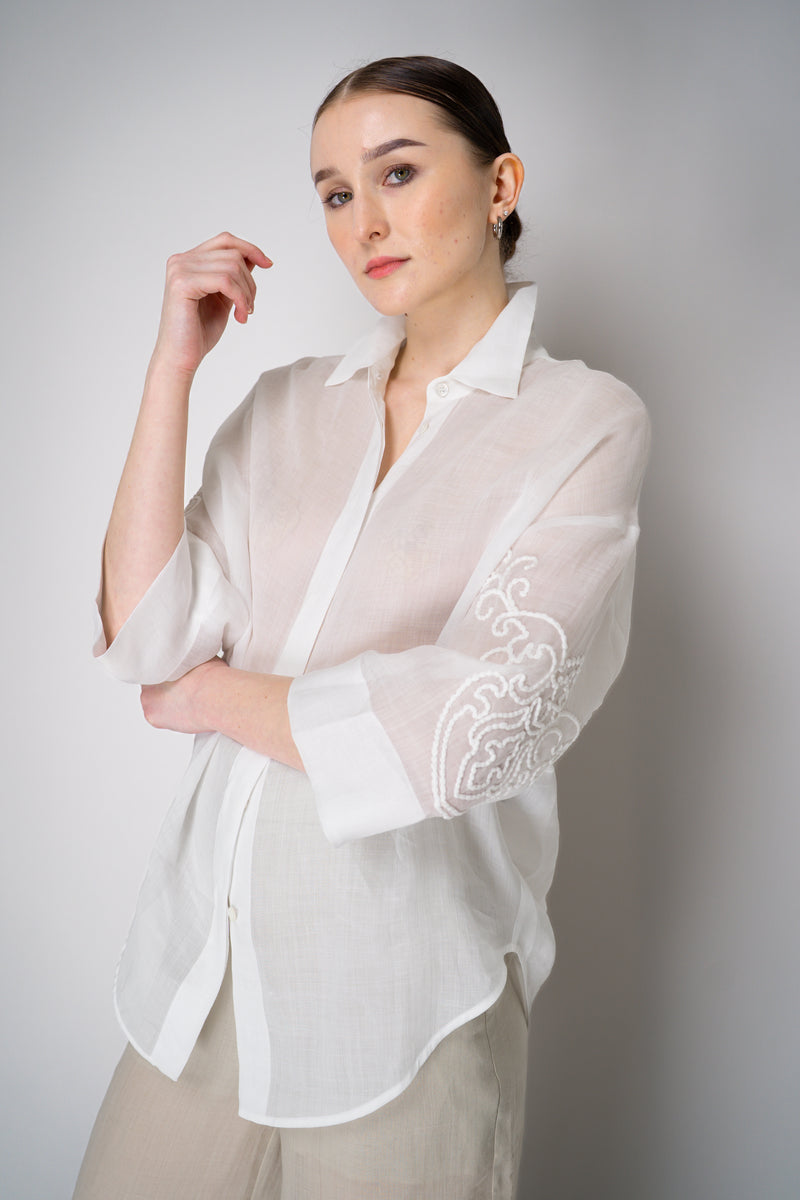 Lorena Antoniazzi Ramie Voile Embroidery Blouse in White Vancouver. Shop Online or in Store.