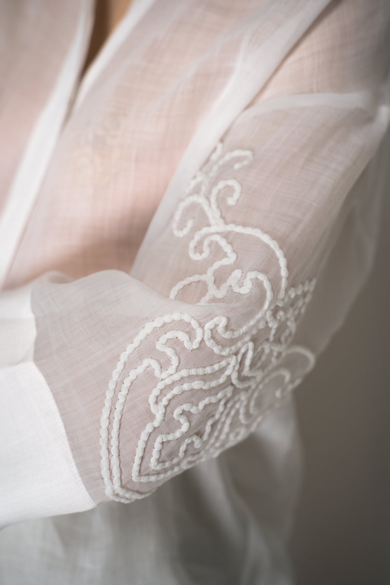 Lorena Antoniazzi Ramie Voile Embroidery Blouse in White Vancouver. Shop Online or in Store.