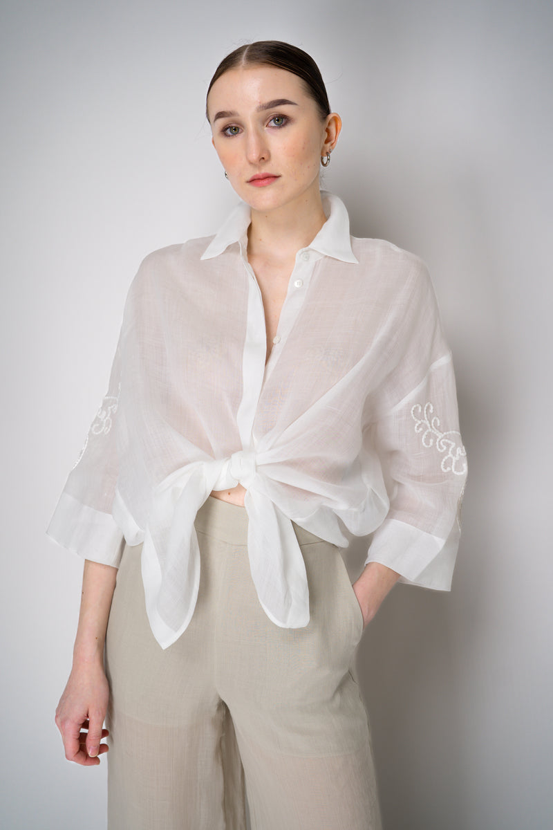 Lorena Antoniazzi Ramie Voile Embroidery Blouse in White Vancouver. Shop Online or in Store.