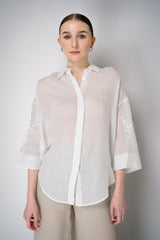 Lorena Antoniazzi Ramie Voile Embroidery Blouse in White Vancouver. Shop Online or in Store.