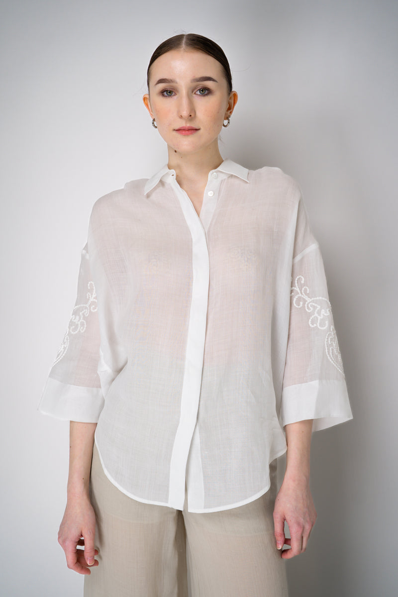 Lorena Antoniazzi Ramie Voile Embroidery Blouse in White Vancouver. Shop Online or in Store.
