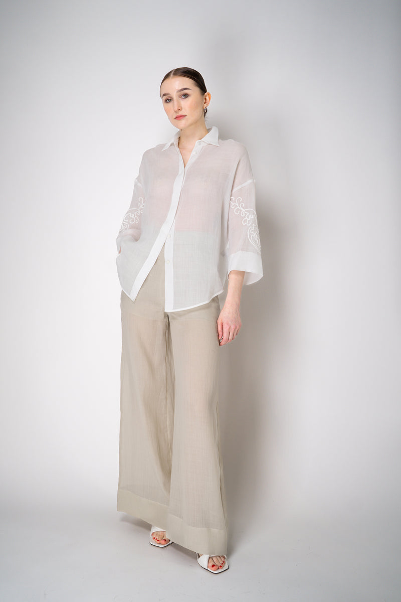 Lorena Antoniazzi Ramie Voile Embroidery Blouse in White Vancouver. Shop Online or in Store.