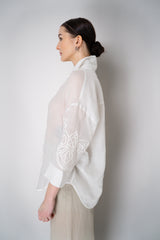 Lorena Antoniazzi Ramie Voile Embroidery Blouse in White Vancouver. Shop Online or in Store.