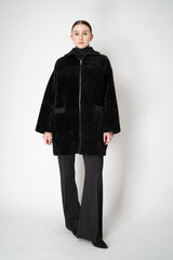 Lorena Antoniazzi Reversible Leather and Shearling Coat in Black Vancouver. Shop Online or in Store.