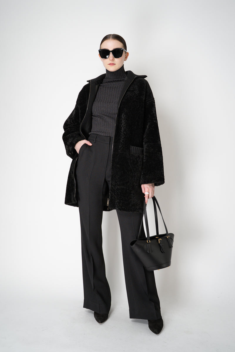 Lorena Antoniazzi Reversible Leather and Shearling Coat in Black Vancouver. Shop Online or in Store.