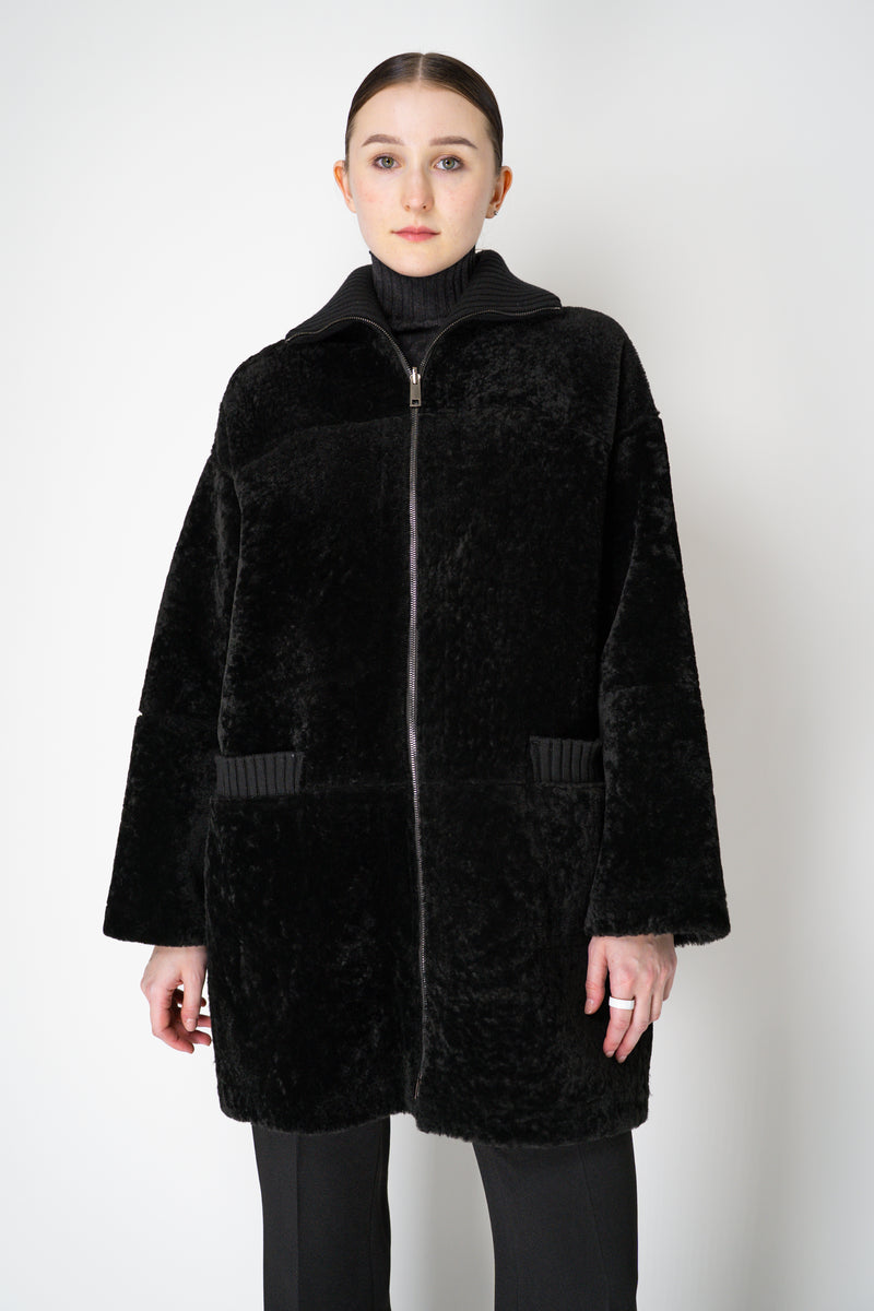 Lorena Antoniazzi Reversible Leather and Shearling Coat in Black Vancouver. Shop Online or in Store.