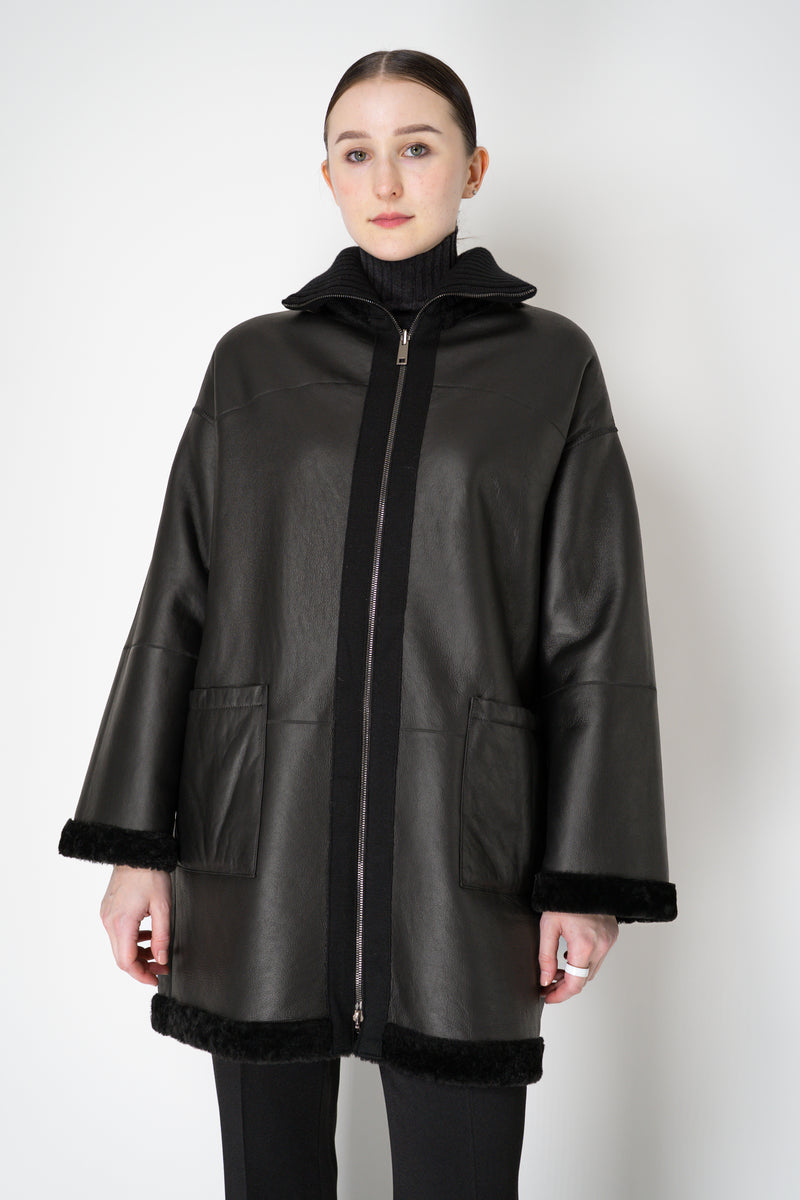 Lorena Antoniazzi Reversible Leather and Shearling Coat in Black Vancouver. Shop Online or in Store.