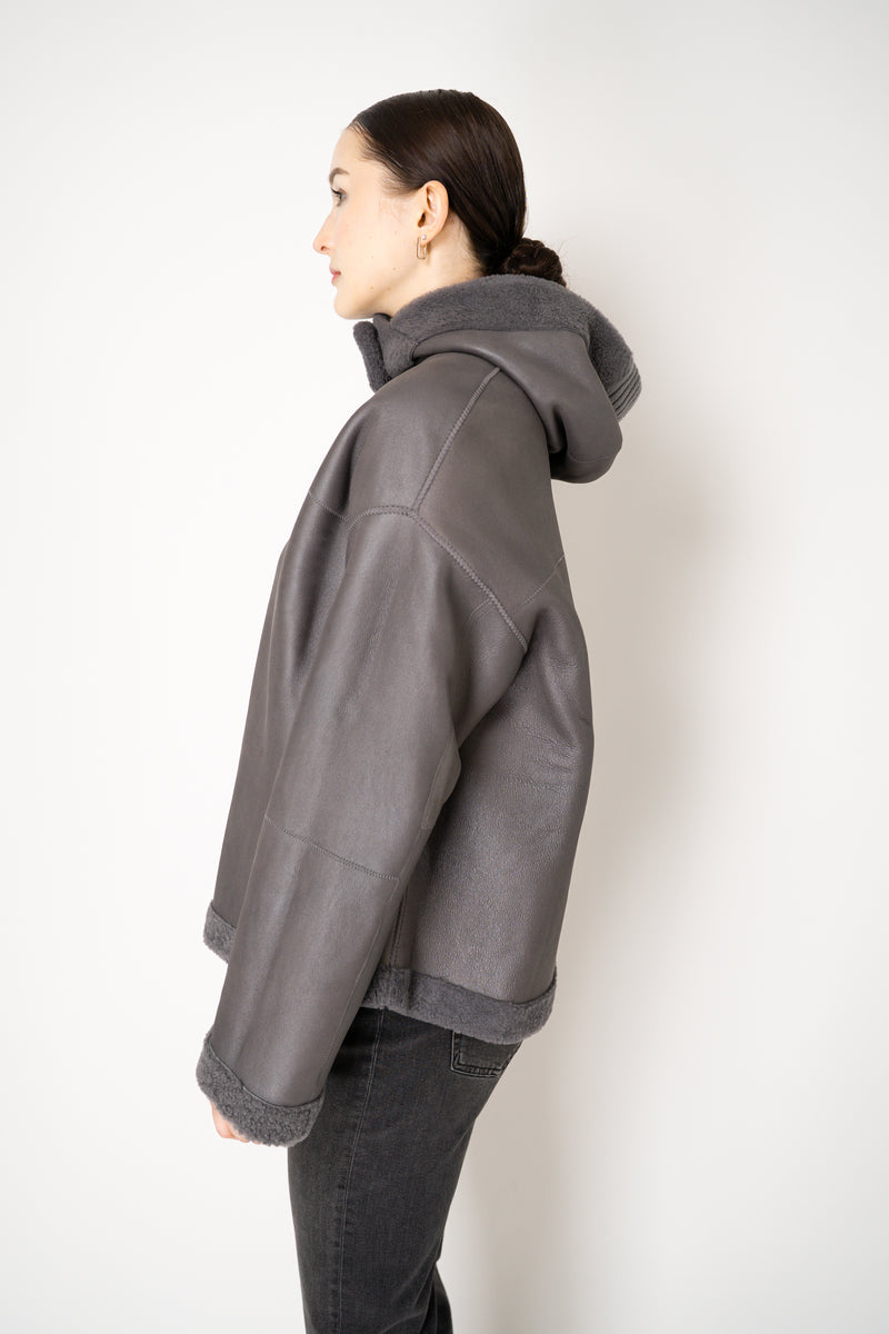 Lorena Antoniazzi Reversible Sheep Shearling Hooded Jacket in Grey Vancouver. Shop Online or in Store.