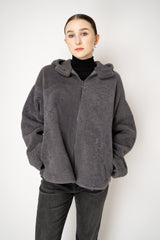 Lorena Antoniazzi Reversible Sheep Shearling Hooded Jacket in Grey Vancouver. Shop Online or in Store.