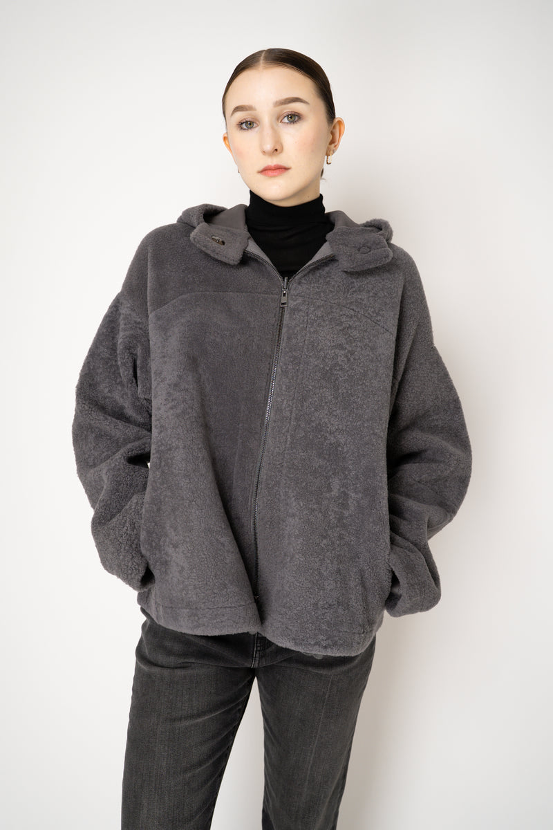 Lorena Antoniazzi Reversible Sheep Shearling Hooded Jacket in Grey Vancouver. Shop Online or in Store.