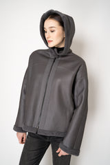 Lorena Antoniazzi Reversible Sheep Shearling Hooded Jacket in Grey Vancouver. Shop Online or in Store.