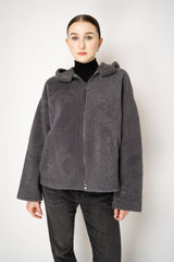 Lorena Antoniazzi Reversible Sheep Shearling Hooded Jacket in Grey Vancouver. Shop Online or in Store.
