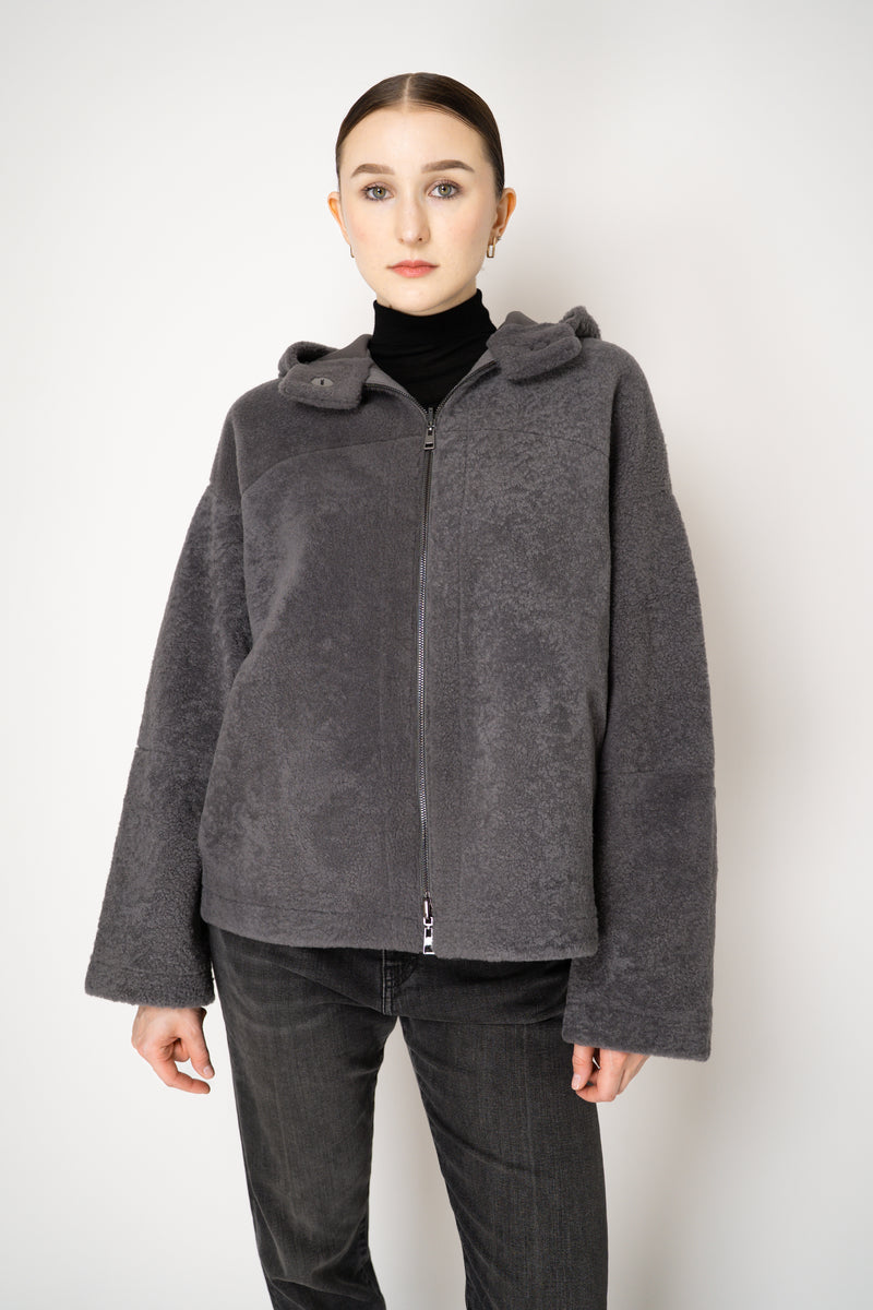 Lorena Antoniazzi Reversible Sheep Shearling Hooded Jacket in Grey Vancouver. Shop Online or in Store.