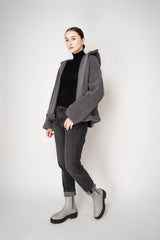 Lorena Antoniazzi Reversible Sheep Shearling Hooded Jacket in Grey Vancouver. Shop Online or in Store.