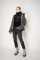 Lorena Antoniazzi Reversible Sheep Shearling Hooded Jacket in Grey Vancouver. Shop Online or in Store.