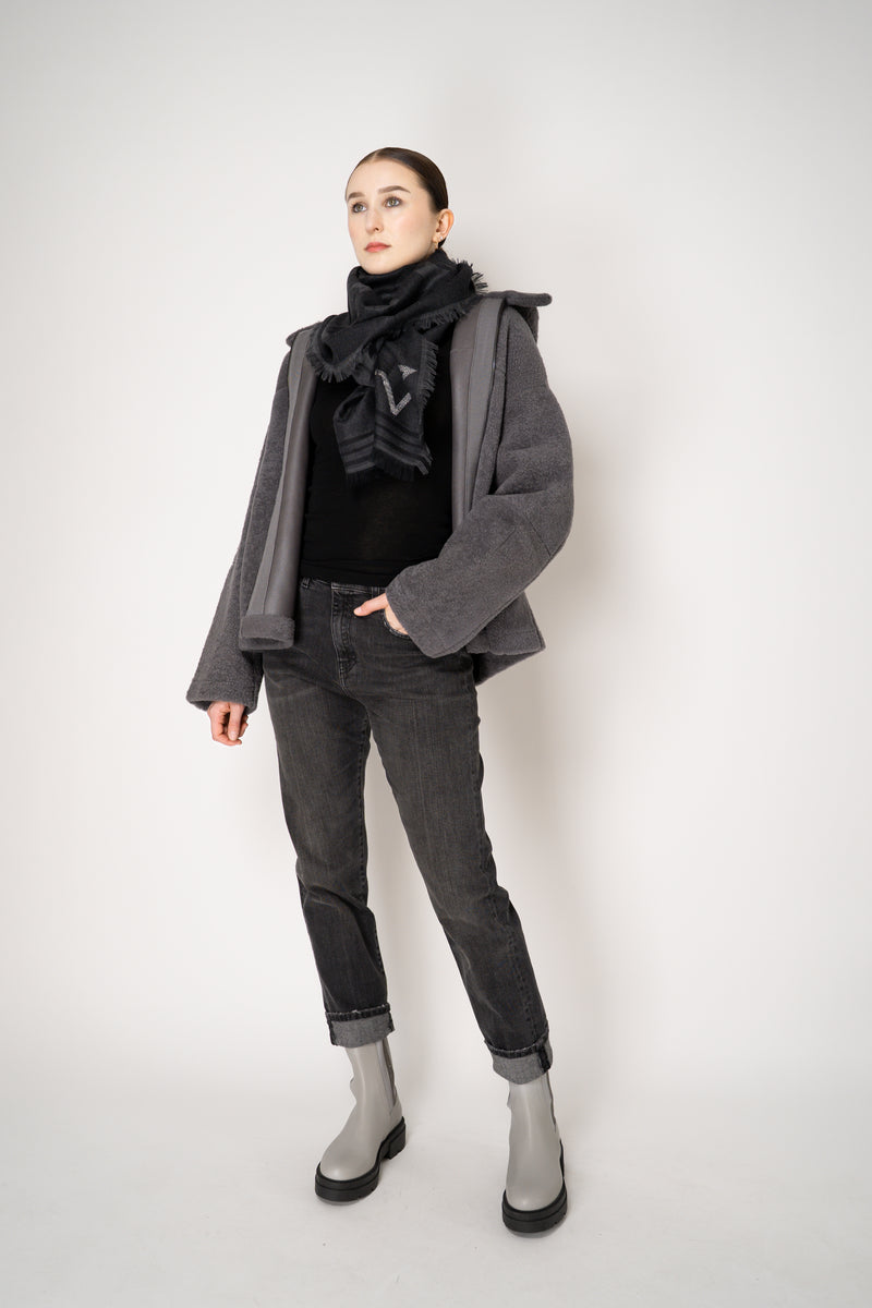 Lorena Antoniazzi Reversible Sheep Shearling Hooded Jacket in Grey Vancouver. Shop Online or in Store.