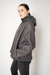 Lorena Antoniazzi Reversible Sheep Shearling Hooded Jacket in Grey Vancouver. Shop Online or in Store.