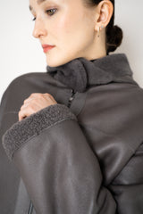 Lorena Antoniazzi Reversible Sheep Shearling Hooded Jacket in Grey Vancouver. Shop Online or in Store.
