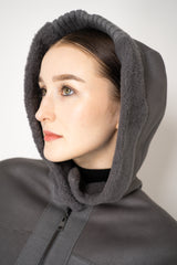 Lorena Antoniazzi Reversible Sheep Shearling Hooded Jacket in Grey Vancouver. Shop Online or in Store.