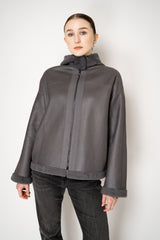Lorena Antoniazzi Reversible Sheep Shearling Hooded Jacket in Grey Vancouver. Shop Online or in Store.