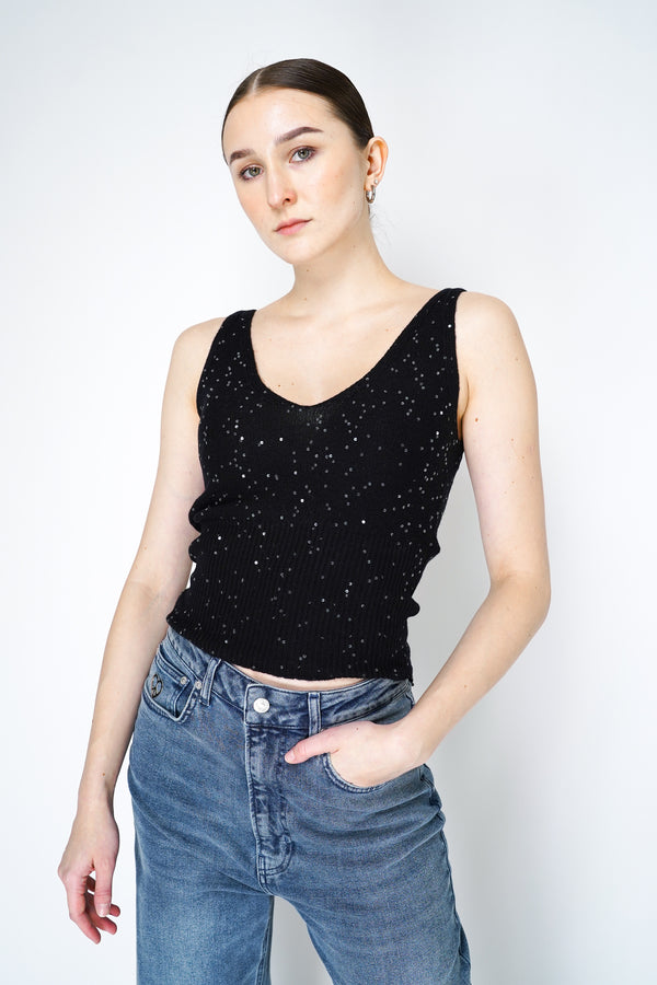 Lorena Antoniazzi Sequin Knit Tank Top in Black Vancouver. Shop Online or in Store. 
