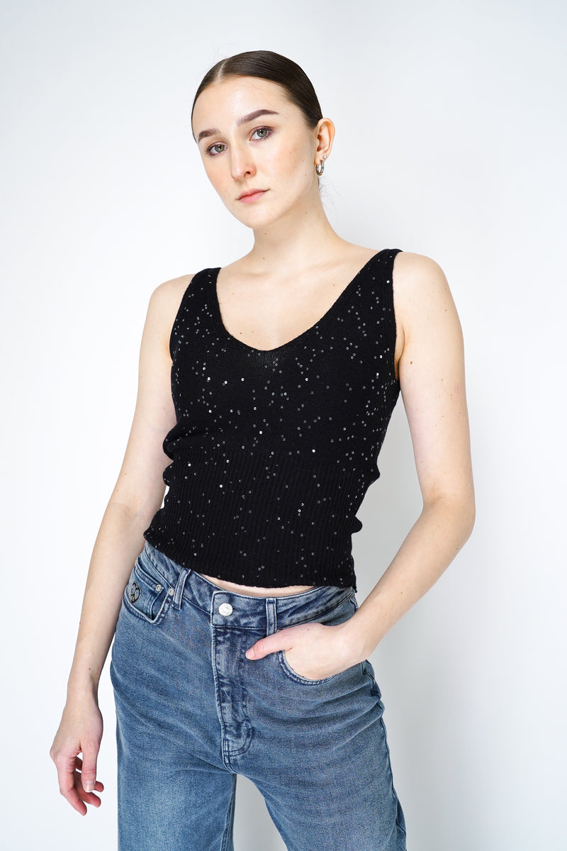 Lorena Antoniazzi Sequin Knit Tank Top in Black Vancouver. Shop Online or in Store. 
