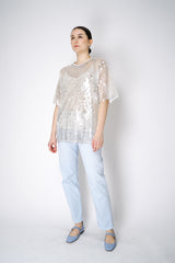 Lorena Antoniazzi Sequin Mesh Long T-shirt with Camisole in White Vancouver. Shop Online or in Store.