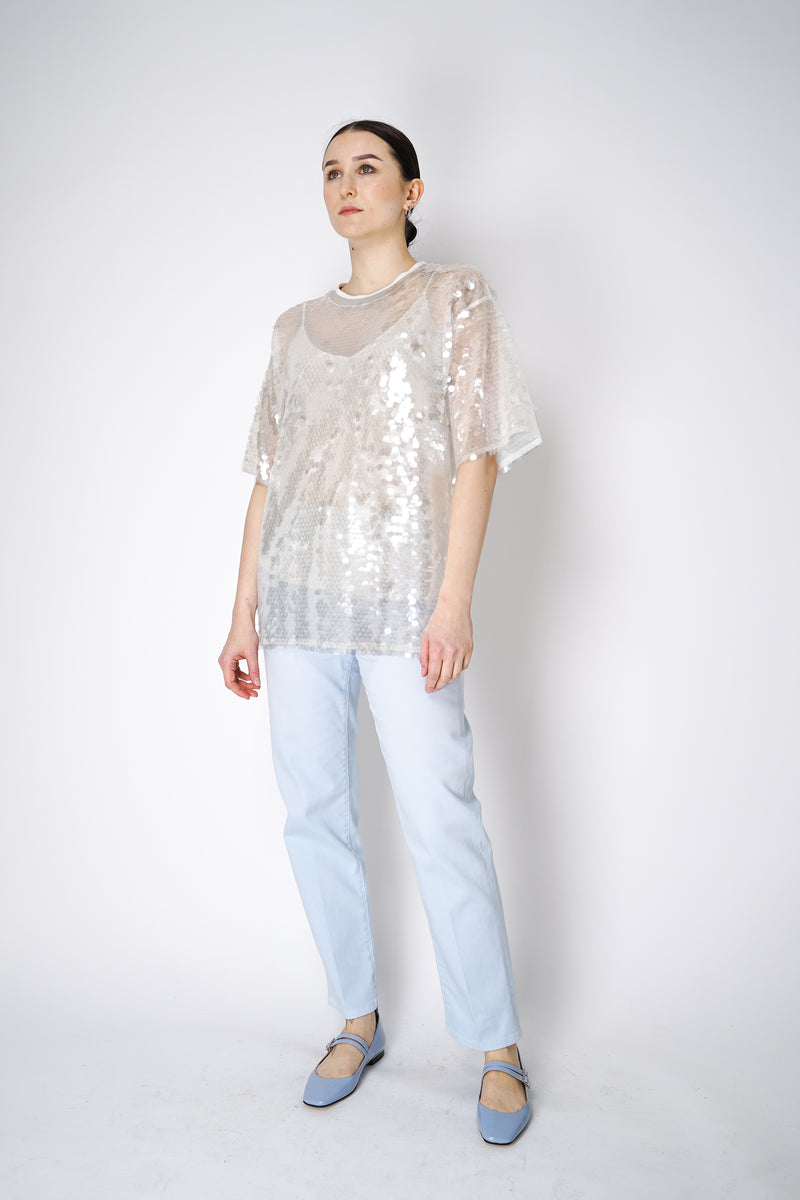 Lorena Antoniazzi Sequin Mesh Long T-shirt with Camisole in White Vancouver. Shop Online or in Store.