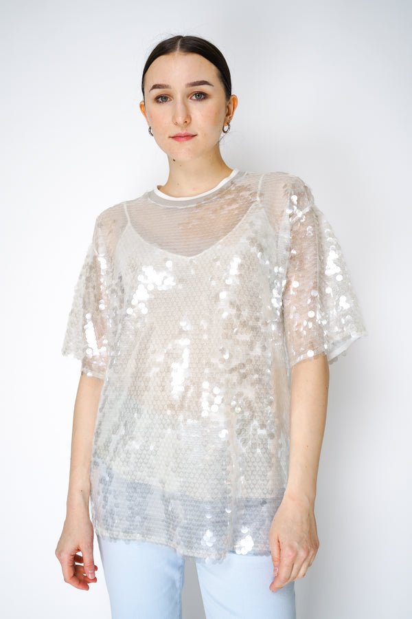Lorena Antoniazzi Sequin Mesh Long T-shirt with Camisole in White Vancouver. Shop Online or in Store.
