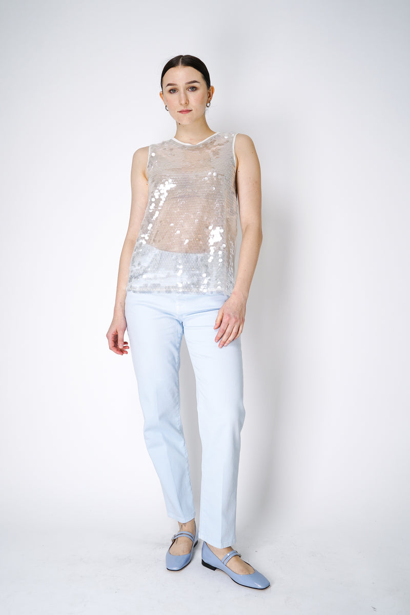 Lorena Antoniazzi Sequin Mesh Tank Top in White Vancouver. Shop Online or in Store.