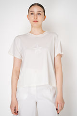 Lorena Antoniazzi Short Sleeve Cotton T-Shirt with Sequined Star Appliqué in Off-White Vancouver. Shop Online or in Store.