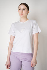 Lorena Antoniazzi Short Sleeve Cotton T-Shirt with Sequined Star Appliqué in White Vancouver. Shop Online or in Store.