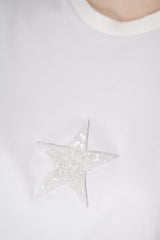 Lorena Antoniazzi Short Sleeve Cotton T-Shirt with Sequined Star Appliqué in White Vancouver. Shop Online or in Store.