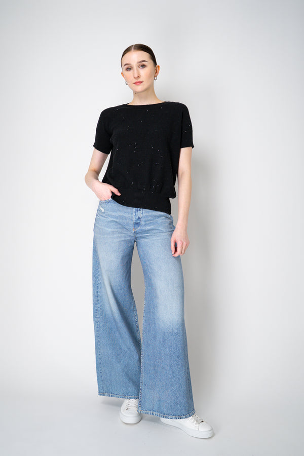 Lorena Antoniazzi Short Sleeve Knit Top with All Over Sequins in Black Vancouver. Shop Online or in Store.