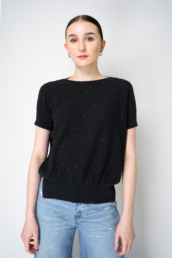 Lorena Antoniazzi Short Sleeve Knit Top with All Over Sequins in Black Vancouver. Shop Online or in Store.