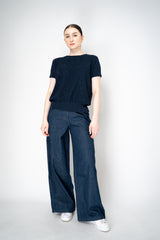 Lorena Antoniazzi Short Sleeve Knit Top with All Over Sequins in Navy Vancouver. Shop Online or in Store
