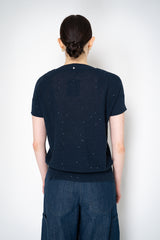 Lorena Antoniazzi Short Sleeve Knit Top with All Over Sequins in Navy Vancouver. Shop Online or in Store