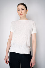 Lorena Antoniazzi Short Sleeve Knit Top with All Over Sequins in White Vancouver. Shop Online or in Store
