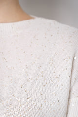 Lorena Antoniazzi Short Sleeve Knit Top with All Over Sequins in White Vancouver. Shop Online or in Store