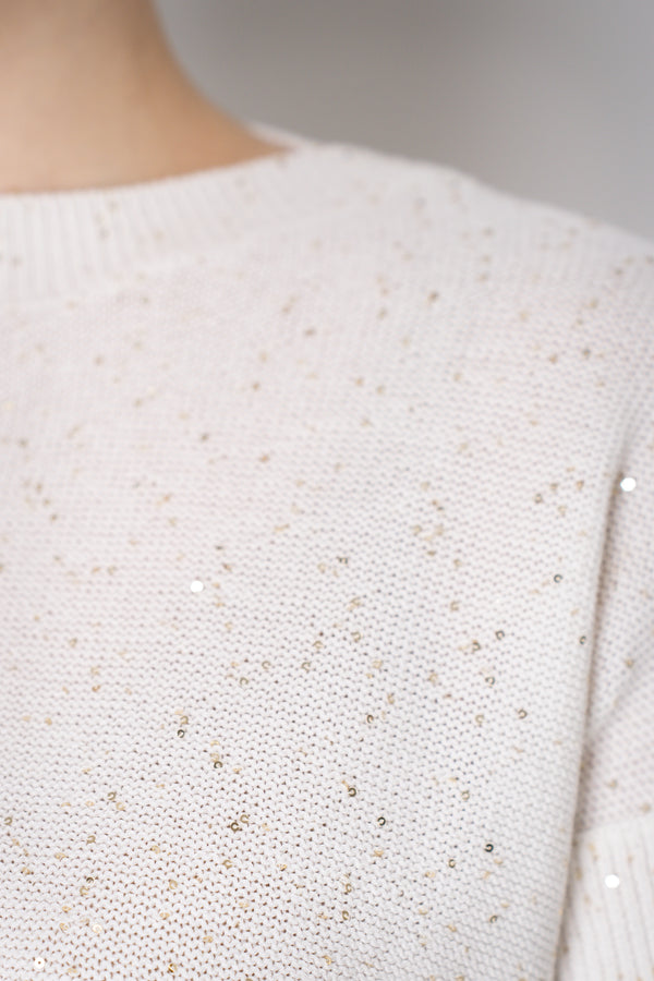 Lorena Antoniazzi Short Sleeve Knit Top with All Over Sequins in White Vancouver. Shop Online or in Store