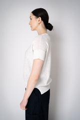 Lorena Antoniazzi Short Sleeve Knit Top with All Over Sequins in White Vancouver. Shop Online or in Store