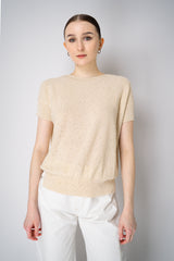Lorena Antoniazzi Short Sleeve Knit Top with All Over Tonal Sequins in Gold Vancouver. Shop Online or in Store.