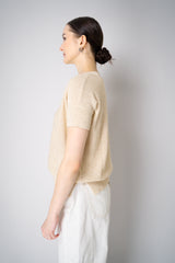 Lorena Antoniazzi Short Sleeve Knit Top with All Over Tonal Sequins in Gold Vancouver. Shop Online or in Store.